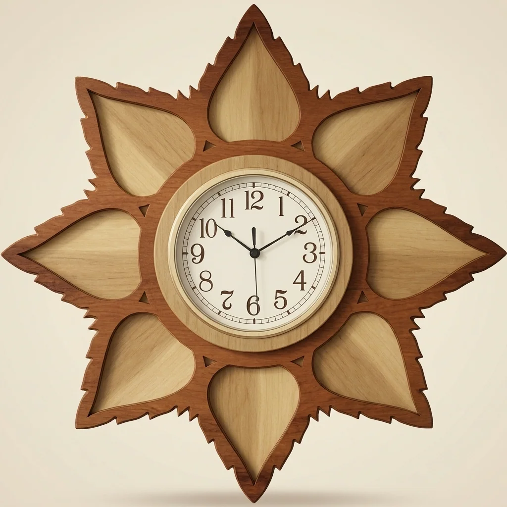 Reloj de pared estrella de ocho puntas en madera