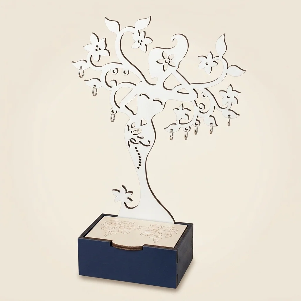Organizador de joyas con árbol de gatos y cajón base